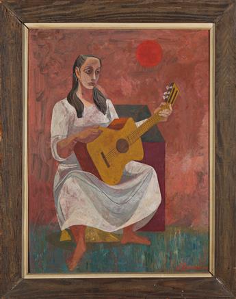 ANTON REFREGIER Seated Woman with a Guitar.